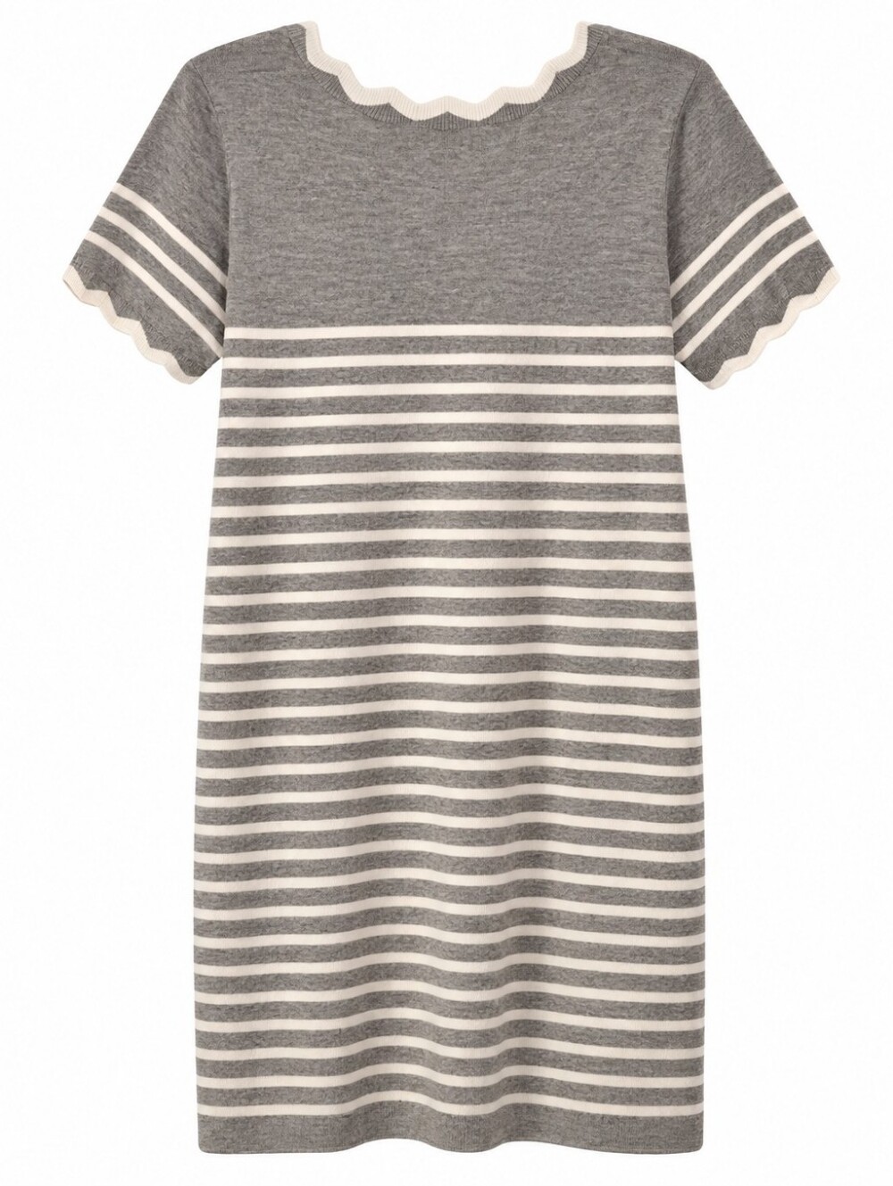Papermoon Grey & White Striped Tunic Dress With Scallop Trim
